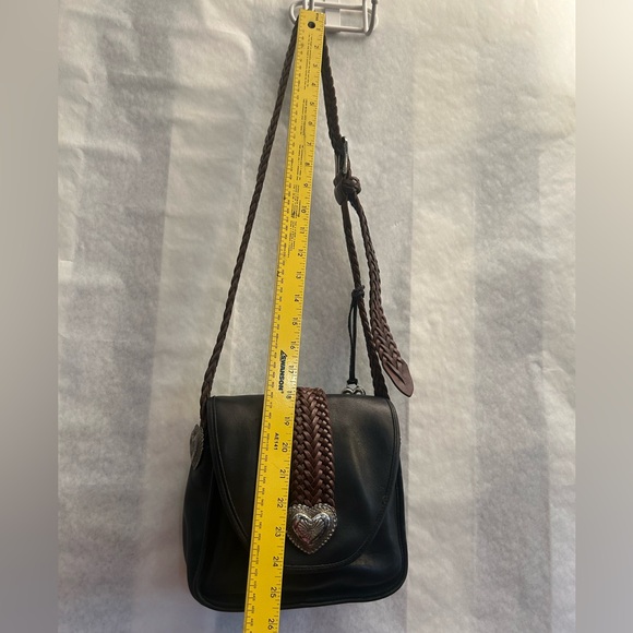 Vintage Brighton Black Smooth Leather Crossbody Purse Bag w/brown woven strap. T - Picture 12 of 15